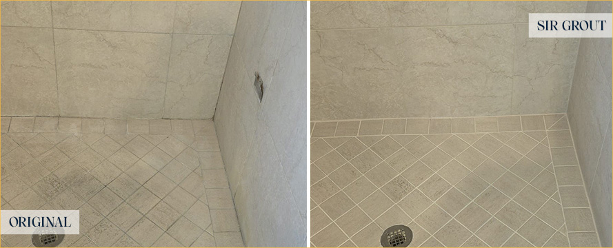 Shower Before and After a Flawless Grout Sealing in St. Petersburg, FL 