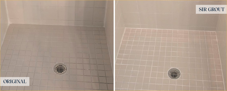 Shower Before and After a Flawless Grout Sealing in Tampa, FL