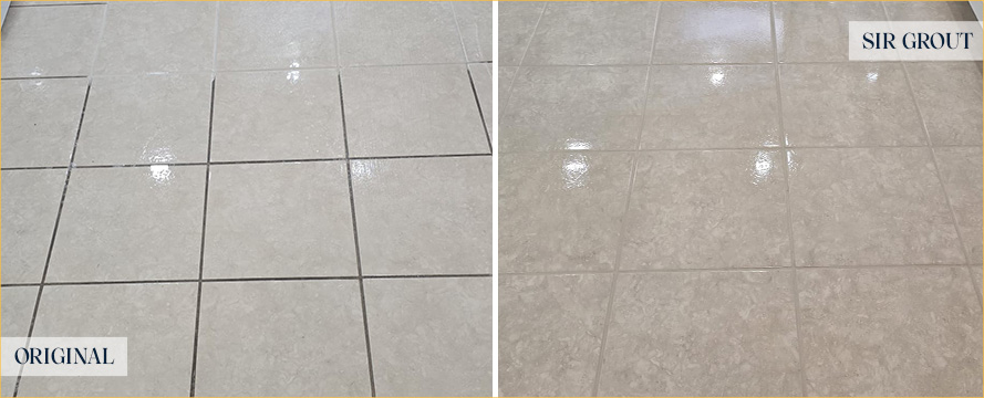 Kitchen Floor Before and After a Grout Cleaning in Tampa, FL