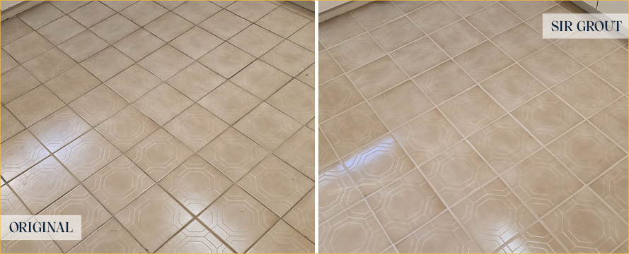 Kitchen Floor Before and After a Grout Cleaning in Odessa, FL