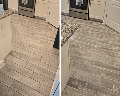 Floor Before and After a Grout Recoloring in Tampa, FL