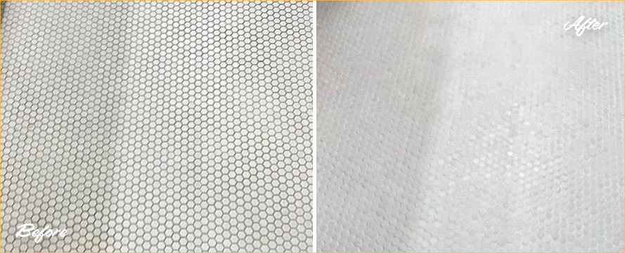 Bathroom Floor Before and After a Grout Sealing in Tampa