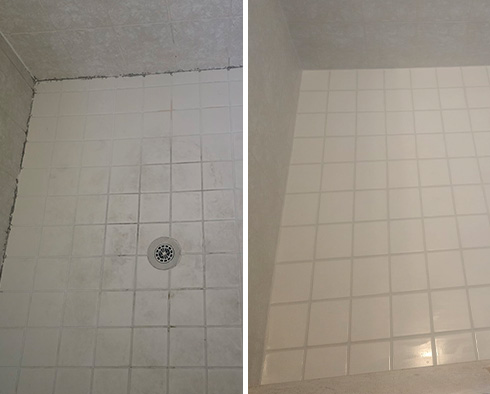 Shower Floor Before and After a Service from Our Tile and Grout Cleaners in Tampa