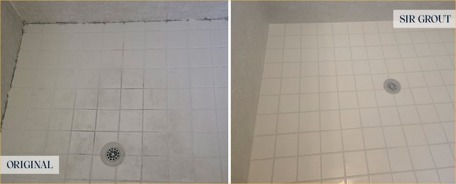 Shower Floor Before and After a Service from Our Tile and Grout Cleaners in Tampa